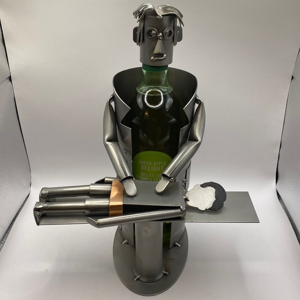 Chiropractor Or Masseuse Wine Bottle Holder.  Metal Sculpture.